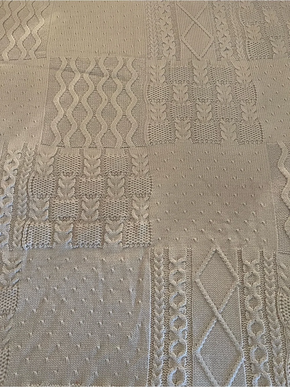 Pottery Barn Kids Tan Patchwork Cable Heirloom Sheep Baby Blanket